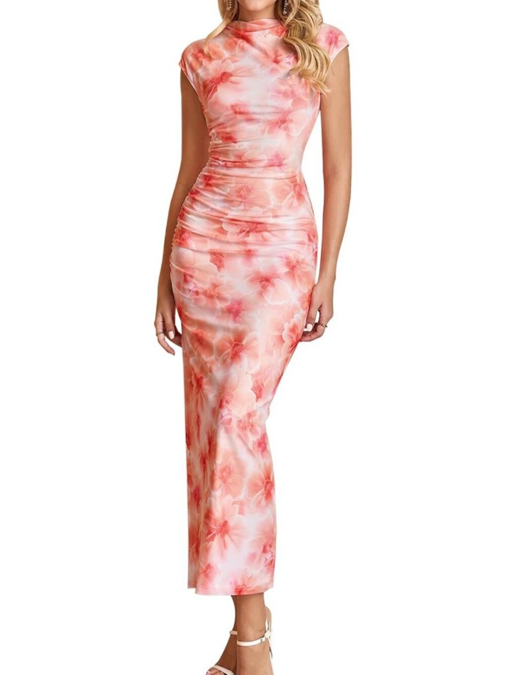 Floral Ruched Bodycon Maxi Dress for Women | Perfect Wedding Guest Outfit